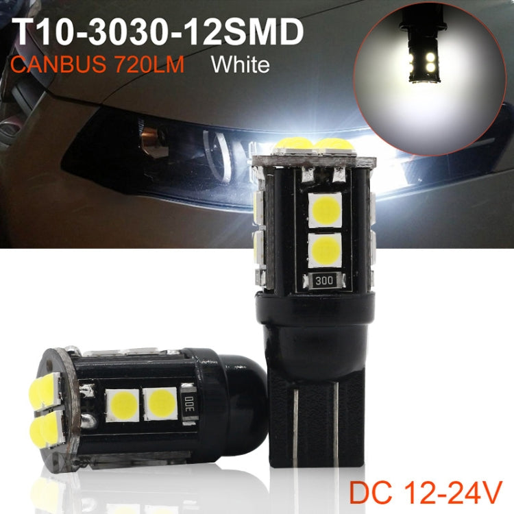 10 PCS T10/168/194 DC12V / 1W / 6000K / 60LM Car Decoding Clearance Lights with 12LEDs SMD-3030 Lamp Beads - Brake Lights by buy2fix | Online Shopping UK | buy2fix