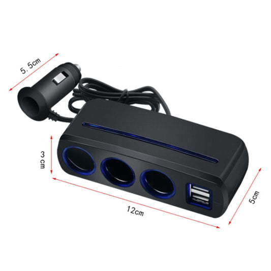 SHUNWEI SD-1938 120W 3A Car 3 in 1 Dual USB Charger Cigarette Lighter with Atmosphere Light (Black) by SHUNWEI