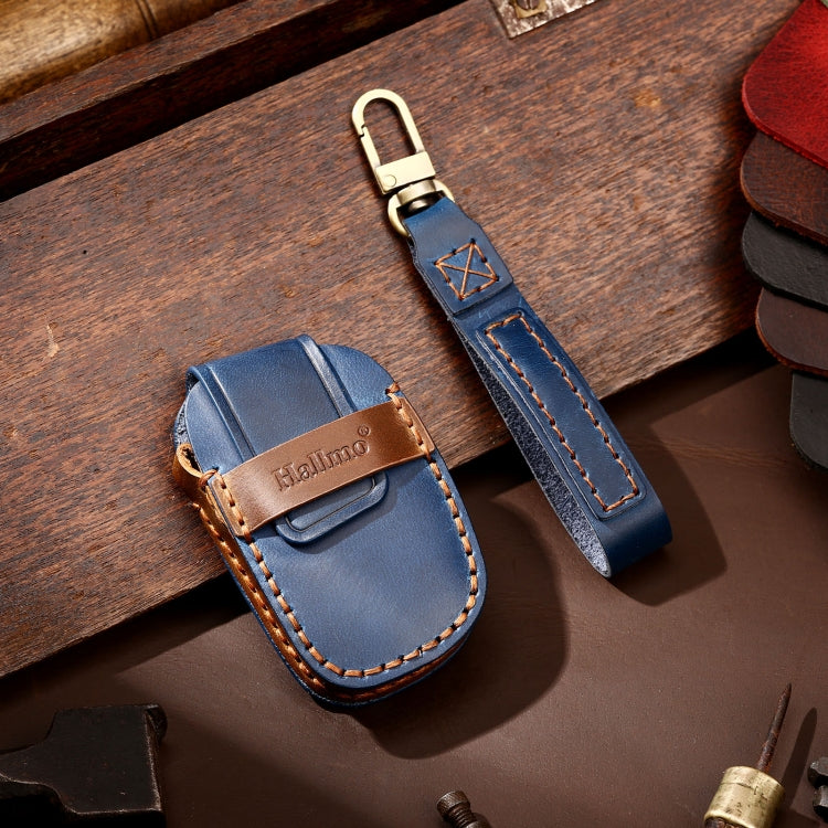 Hallmo Car Cowhide Leather Key Protective Cover Key Case for Hyundai IX35 A Style(Blue) - Car Key Cases by Hallmo | Online Shopping UK | buy2fix
