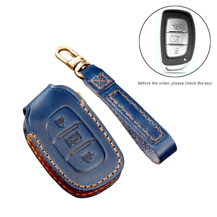 Hallmo Car Cowhide Leather Key Protective Cover Key Case for Hyundai IX35 A Style(Black) - Car Key Cases by Hallmo | Online Shopping UK | buy2fix