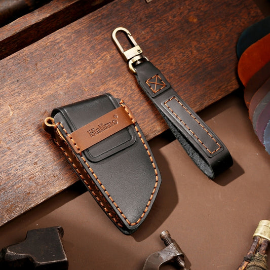 Hallmo Car Cowhide Leather Key Protective Cover Key Case for BMW Blade Style(Black) by Hallmo