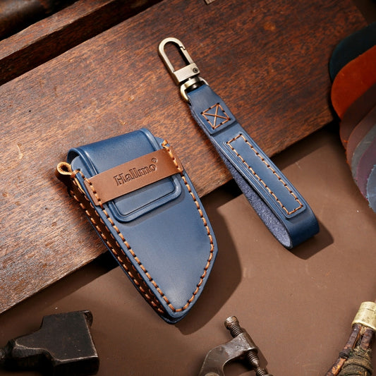 Hallmo Car Cowhide Leather Key Protective Cover Key Case for BMW Blade Style(Blue) by Hallmo