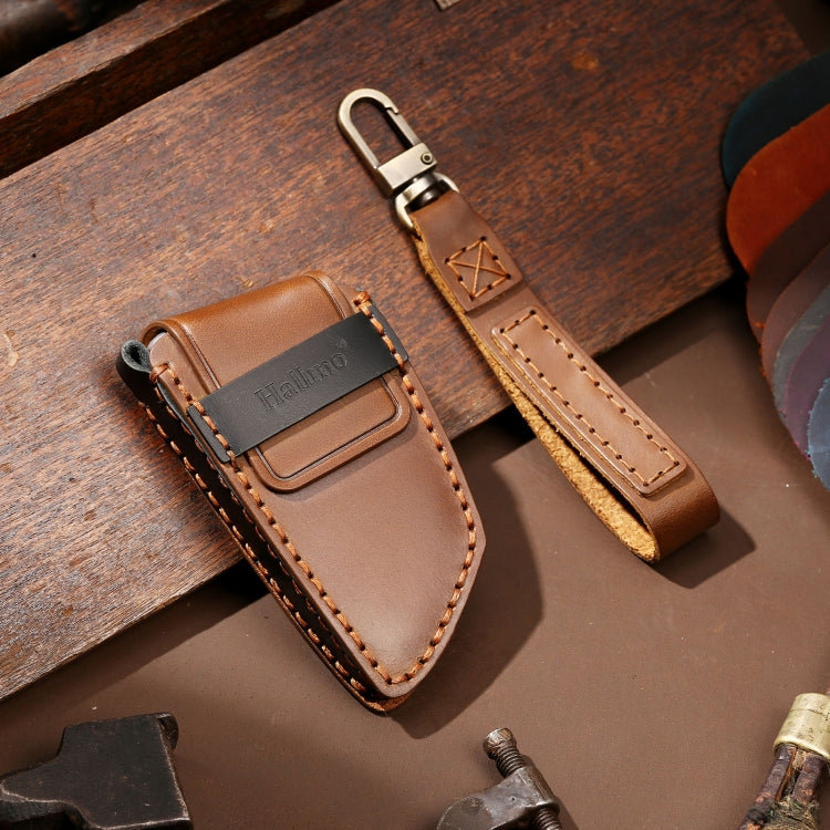 Hallmo Car Cowhide Leather Key Protective Cover Key Case for BMW Blade Style(Brown) - Car Key Cases by Hallmo | Online Shopping UK | buy2fix