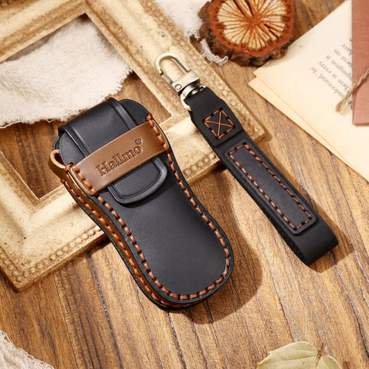 Hallmo Car Cowhide Leather Key Protective Cover Key Case for Porsche Macan 718 2021 B Style(Black) by Hallmo