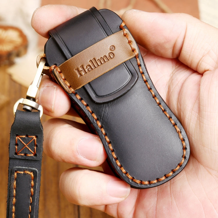 Hallmo Car Cowhide Leather Key Protective Cover Key Case for Porsche Macan 718 2021 B Style(Blue) - Car Key Cases by Hallmo | Online Shopping UK | buy2fix