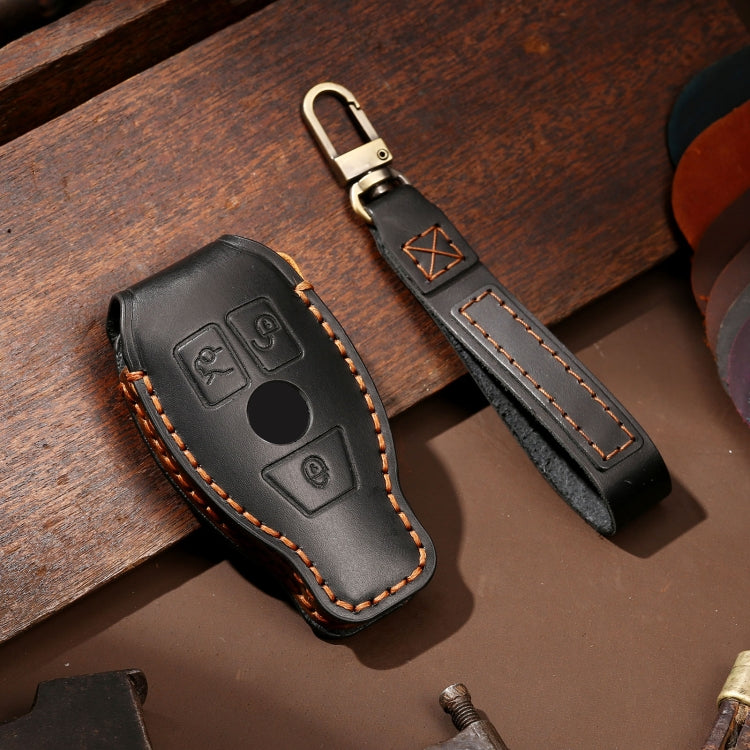 Hallmo Car Cowhide Leather Key Protective Cover Key Case for Old Mercedes-Benz E300L(Black) - Car Key Cases by Hallmo | Online Shopping UK | buy2fix