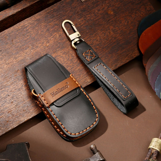 Hallmo Car Cowhide Leather Key Protective Cover Key Case for New Mercedes-Benz E300L(Black) - Car Key Cases by Hallmo | Online Shopping UK | buy2fix