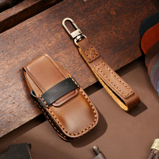 Hallmo Car Cowhide Leather Key Protective Cover Key Case for New Mercedes-Benz E300L(Brown) by Hallmo