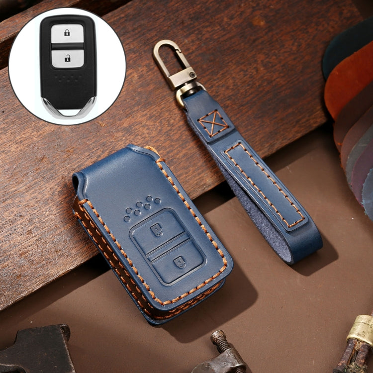 Hallmo Car Cowhide Leather Key Protective Cover Key Case for Honda Civic / Accord 2-button(Blue) - Car Key Cases by Hallmo | Online Shopping UK | buy2fix