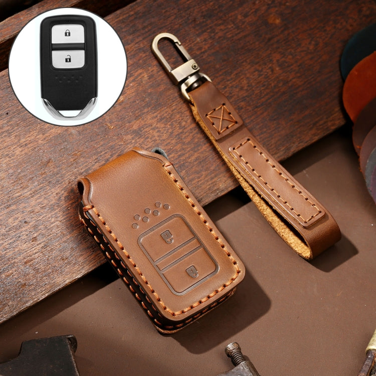 Hallmo Car Cowhide Leather Key Protective Cover Key Case for Honda Civic / Accord 2-button(Brown) - Car Key Cases by Hallmo | Online Shopping UK | buy2fix
