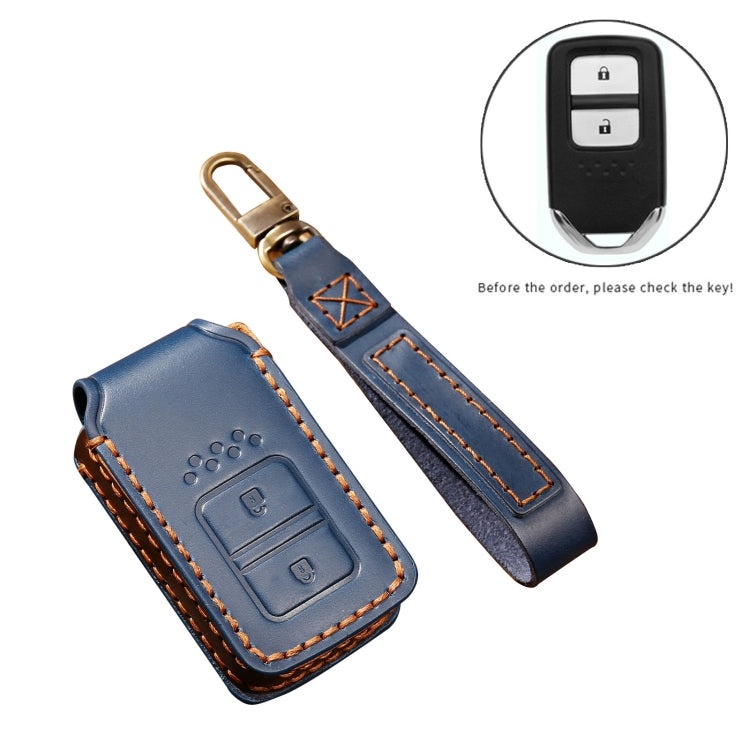 Hallmo Car Cowhide Leather Key Protective Cover Key Case for Honda Civic / Accord 2-button(Blue) - Car Key Cases by Hallmo | Online Shopping UK | buy2fix