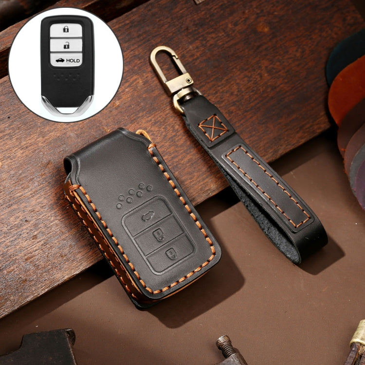 Hallmo Car Cowhide Leather Key Protective Cover Key Case for Honda Civic / Accord 3-button Tail Box(Black) - Car Key Cases by Hallmo | Online Shopping UK | buy2fix