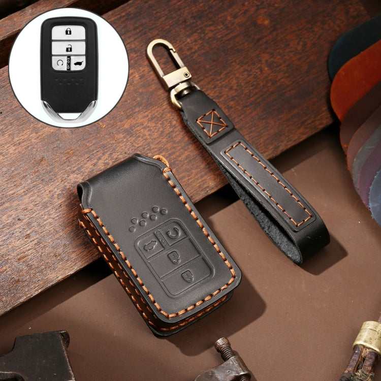 Hallmo Car Cowhide Leather Key Protective Cover Key Case for Honda Civic / Accord 4-button(Black) - Car Key Cases by Hallmo | Online Shopping UK | buy2fix