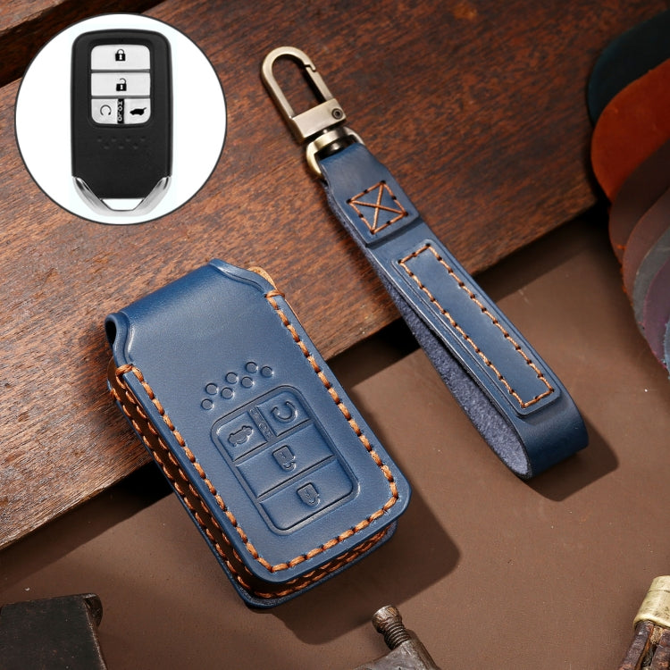 Hallmo Car Cowhide Leather Key Protective Cover Key Case for Honda Civic / Accord 4-button(Blue) - Car Key Cases by Hallmo | Online Shopping UK | buy2fix