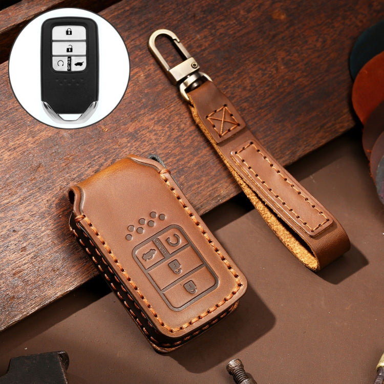 Hallmo Car Cowhide Leather Key Protective Cover Key Case for Honda Civic / Accord 4-button(Brown) - Car Key Cases by Hallmo | Online Shopping UK | buy2fix
