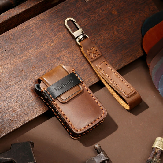 Hallmo Car Cowhide Leather Key Protective Cover Key Case for Honda Civic / Accord 4-button(Brown) by Hallmo