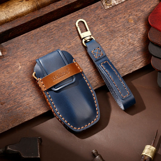 Hallmo Car Cowhide Leather Key Protective Cover Key Case for BYD(Blue) by Hallmo