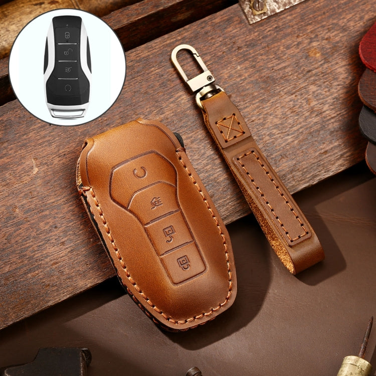 Hallmo Car Cowhide Leather Key Protective Cover Key Case for BYD(Brown) - Car Key Cases by Hallmo | Online Shopping UK | buy2fix