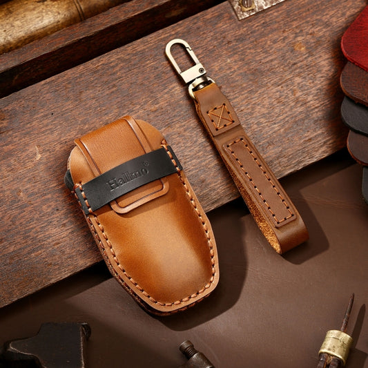 Hallmo Car Cowhide Leather Key Protective Cover Key Case for BYD(Brown) by Hallmo
