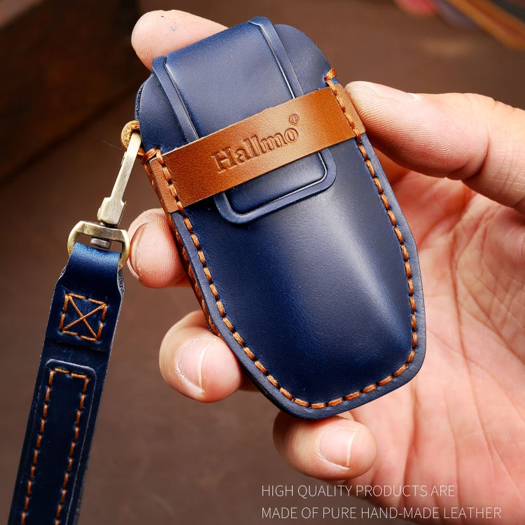 Hallmo Car Cowhide Leather Key Protective Cover Key Case for BYD(Blue) - Car Key Cases by Hallmo | Online Shopping UK | buy2fix
