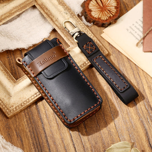 Hallmo Car Cowhide Leather Key Protective Cover Key Case for Trumpchi GS4 2021 B Style(Black) by Hallmo