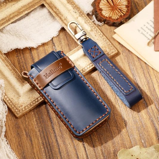 Hallmo Car Cowhide Leather Key Protective Cover Key Case for Trumpchi GS4 2021 C Style(Blue) by Hallmo