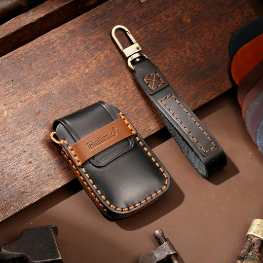 Hallmo Car Cowhide Leather Key Protective Cover Key Case for Volkswagen Lavida A Style(Black) by Hallmo