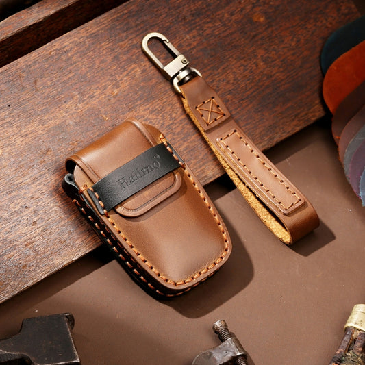 Hallmo Car Cowhide Leather Key Protective Cover Key Case for Toyota Corolla 2017 2-button(Brown) by Hallmo