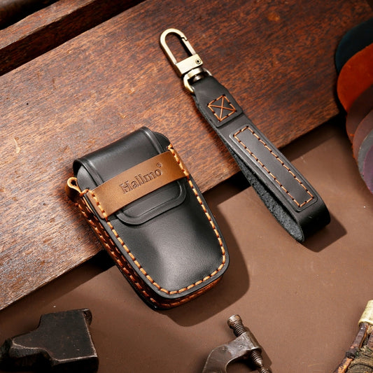 Hallmo Car Cowhide Leather Key Protective Cover Key Case for Toyota Corolla 2017 3-button(Black) by Hallmo