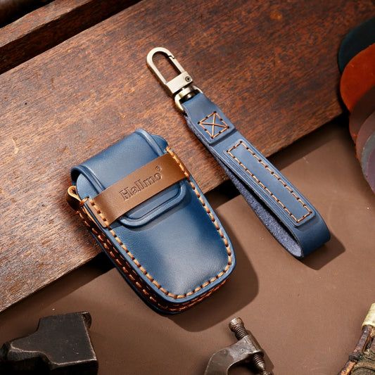 Hallmo Car Cowhide Leather Key Protective Cover Key Case for Toyota Corolla 2018 3-button(Blue) by Hallmo