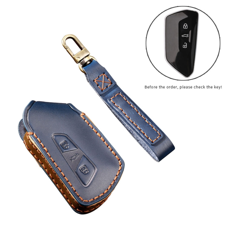 Hallmo Car Cowhide Leather Key Protective Cover Key Case for Volkswagen Golf 8(Black) - Car Key Cases by Hallmo | Online Shopping UK | buy2fix