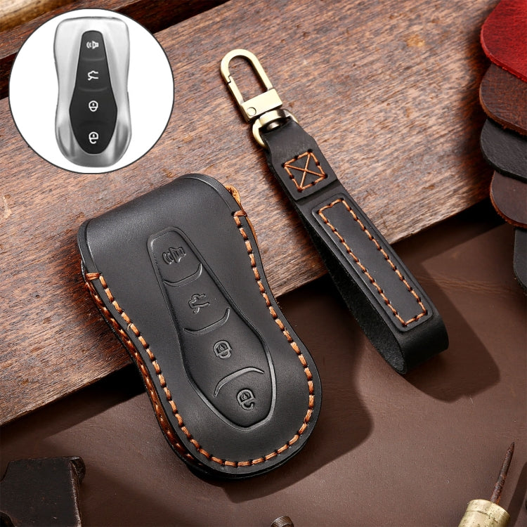 Hallmo Car Cowhide Leather Key Protective Cover Key Case for Geely Emgrand A Style(Black) - Car Key Cases by Hallmo | Online Shopping UK | buy2fix