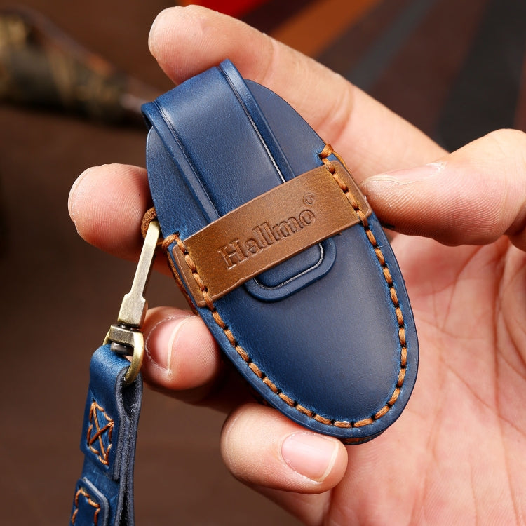 Hallmo Car Cowhide Leather Key Protective Cover Key Case for Nissan Sylphy 2-button(Blue) - Car Key Cases by Hallmo | Online Shopping UK | buy2fix