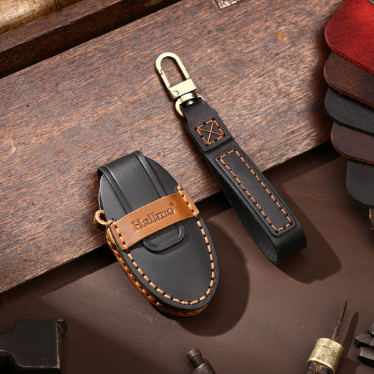 Hallmo Car Cowhide Leather Key Protective Cover Key Case for Nissan Sylphy 3-button Horn(Black) by Hallmo