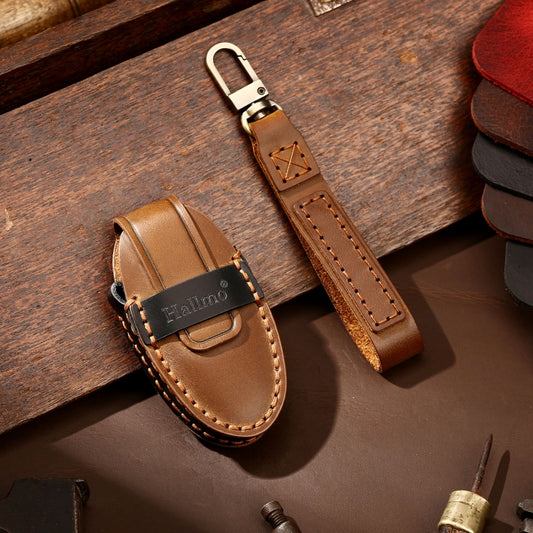 Hallmo Car Cowhide Leather Key Protective Cover Key Case for Nissan Sylphy 3-button Tail Box(Brown) by Hallmo