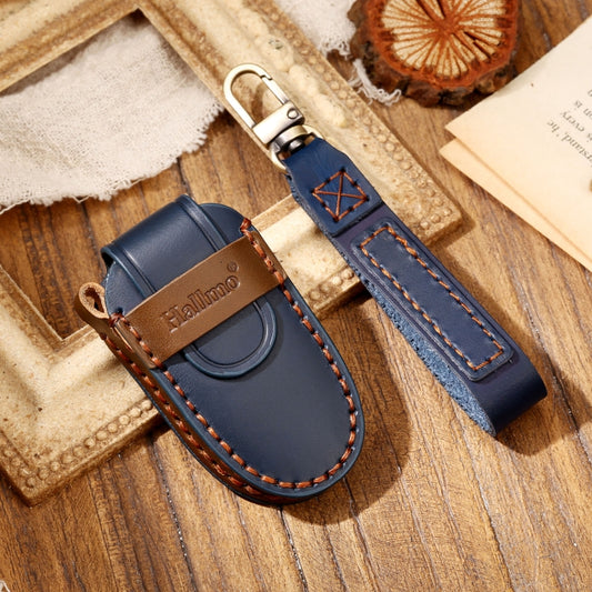 Hallmo Car Cowhide Leather Key Protective Cover Key Case for Tesla Model 3 / S A Style(Blue) by Hallmo