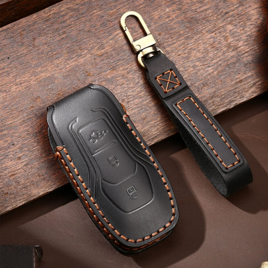 Hallmo Car Cowhide Leather Key Protective Cover Key Case for Ford Focus A Style(Black) by Hallmo