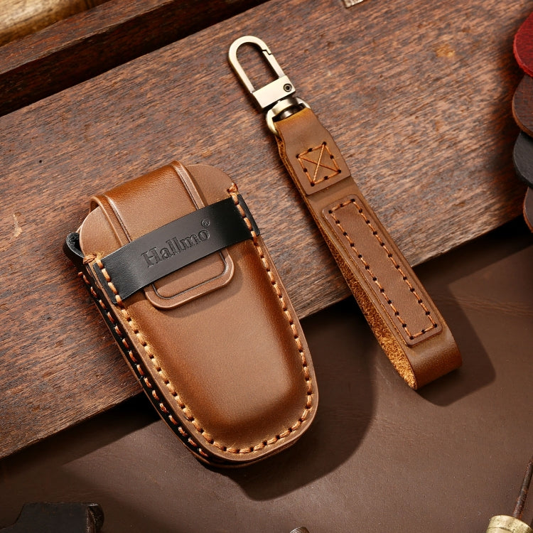 Hallmo Car Cowhide Leather Key Protective Cover Key Case for Ford Focus C Style(Brown) - Car Key Cases by Hallmo | Online Shopping UK | buy2fix