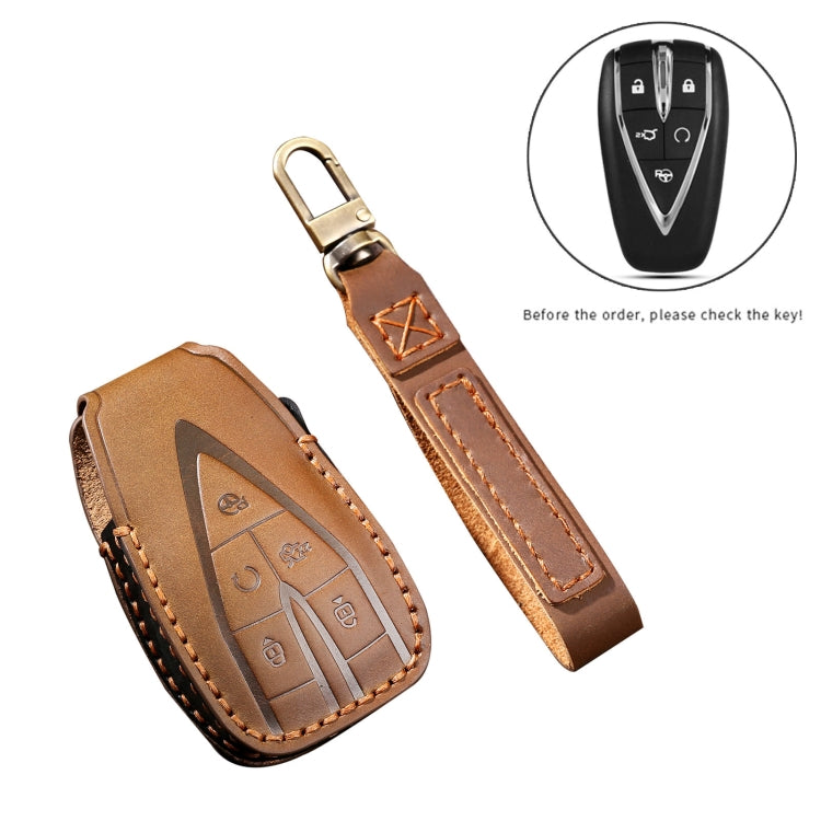 Hallmo Car Cowhide Leather Key Protective Cover Key Case for Changan CS75 Plus(Brown) - Car Key Cases by Hallmo | Online Shopping UK | buy2fix