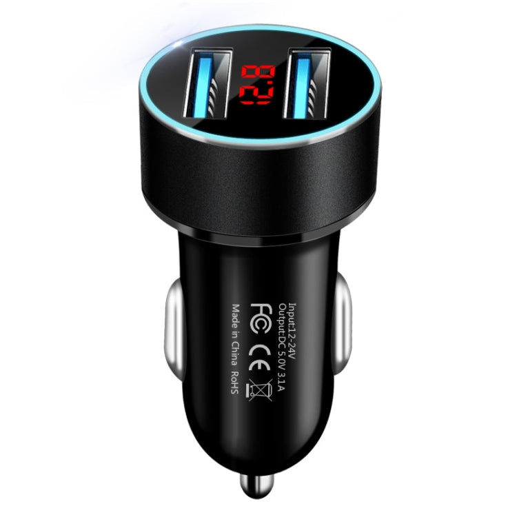JMG-C016A 5V 3.1A Car Dual USB Charger with LED Display(Black) - Car Charger by buy2fix | Online Shopping UK | buy2fix