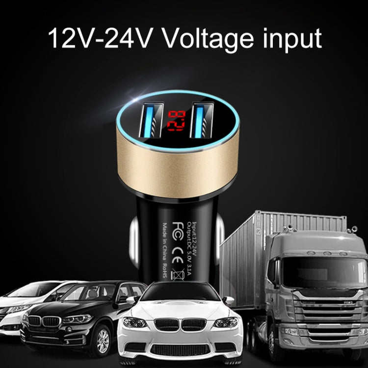 JMG-C016A 5V 3.1A Car Dual USB Charger with LED Display(Silver) - Car Charger by buy2fix | Online Shopping UK | buy2fix