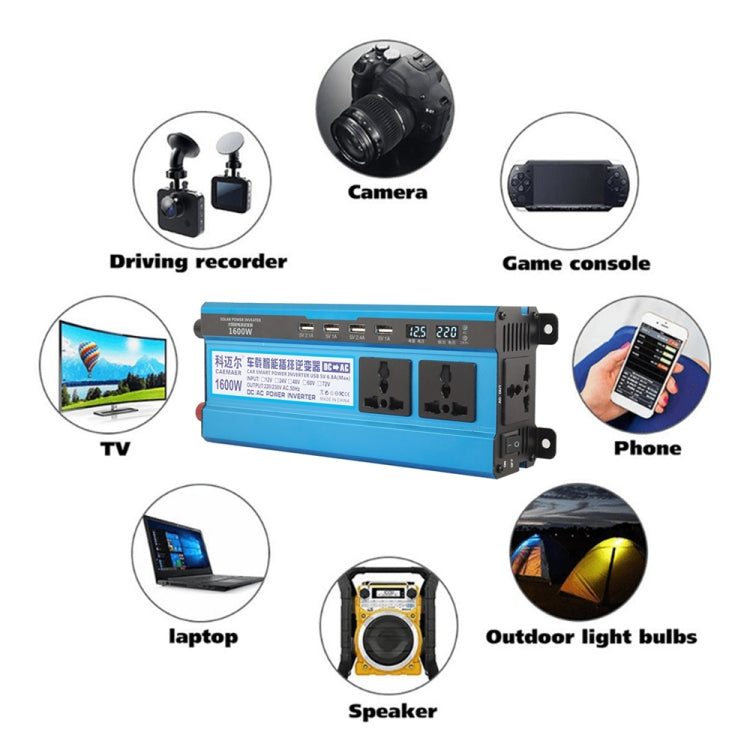 Carmaer 12V to 220V 1600W Three Socket Car Double Digital Display Inverter Household Power Converter by buy2fix