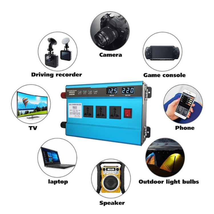 Carmaer 48V to 220V 3000W Intelligent Fan Car Double Digital Display Inverter Household Power Converter by buy2fix