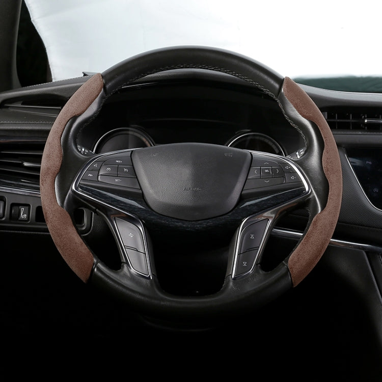 Car Universal Suede Steering Wheel Cover (Coffee) - Steering Wheel Accessories by buy2fix | Online Shopping UK | buy2fix
