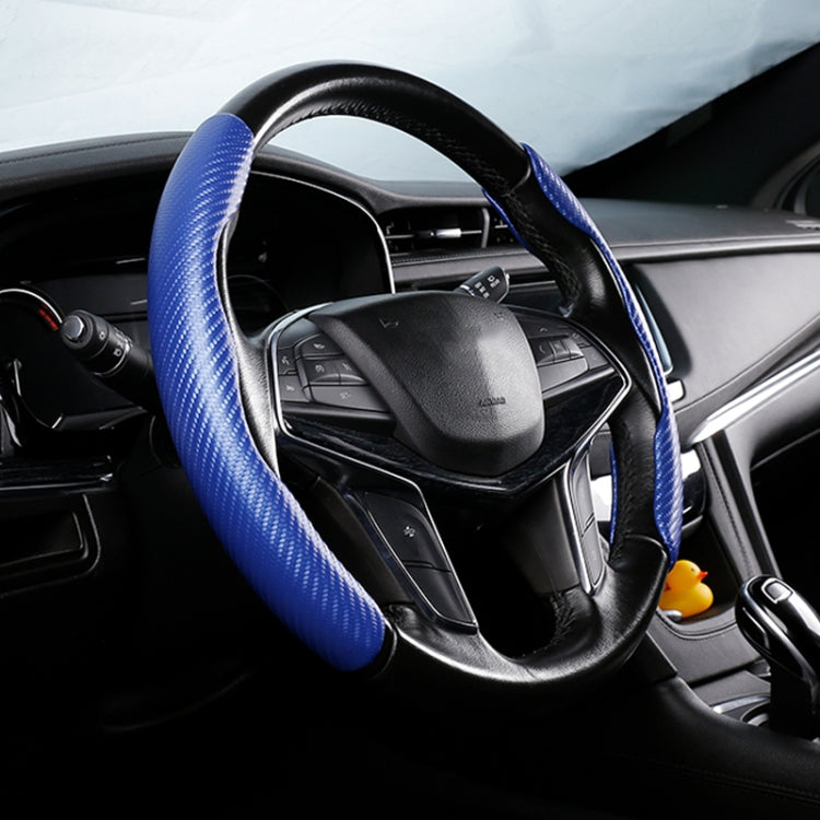 Car Universal Carbon Fiber Texture Leather Steering Wheel Cover (Blue) - Steering Wheel Accessories by buy2fix | Online Shopping UK | buy2fix