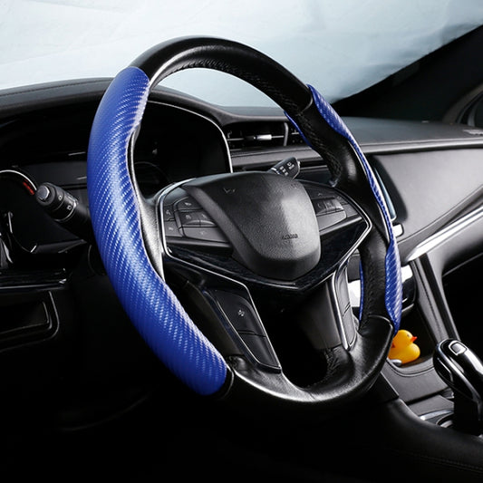 Car Universal Carbon Fiber Texture Leather Steering Wheel Cover (Blue) by buy2fix