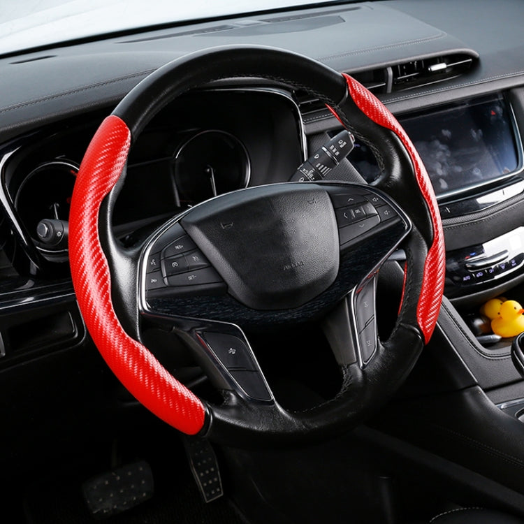 Car Universal Carbon Fiber Texture Leather Steering Wheel Cover (Red) - Steering Wheel Accessories by buy2fix | Online Shopping UK | buy2fix