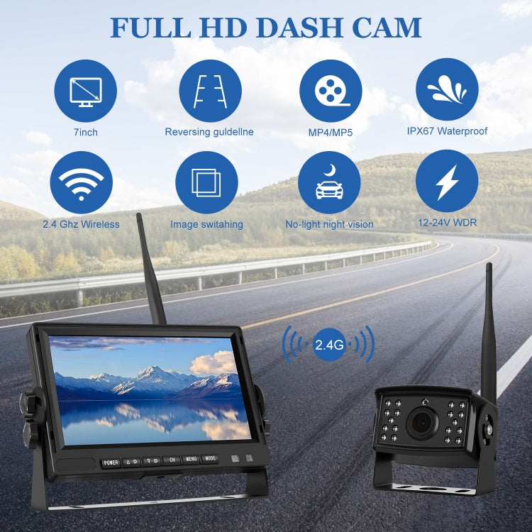 PZ710-W 7 inch Car Digital Wireless Rear-view Split-screen Monitor Single Record - Rearview Monitors by buy2fix | Online Shopping UK | buy2fix