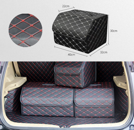 Car Trunk Foldable Storage Box, Rhombic Grid Middle Size: 40 x 32 x 30cm (Black Red) by buy2fix