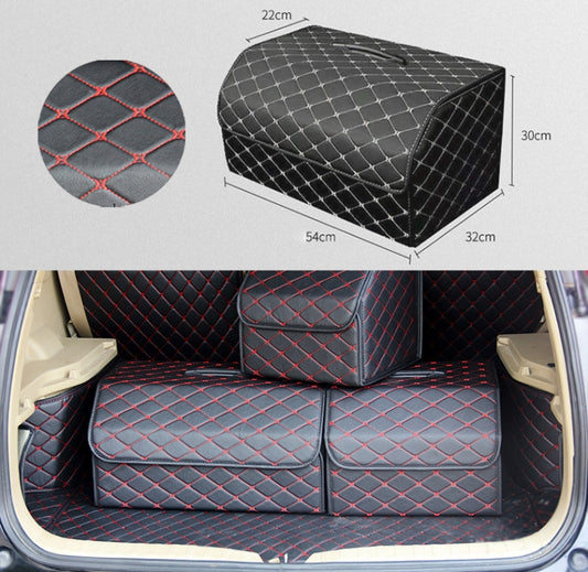 Car Trunk Foldable Storage Box, Rhombic Grid Large Size: 54 x 32 x 30cm (Black Red) by buy2fix